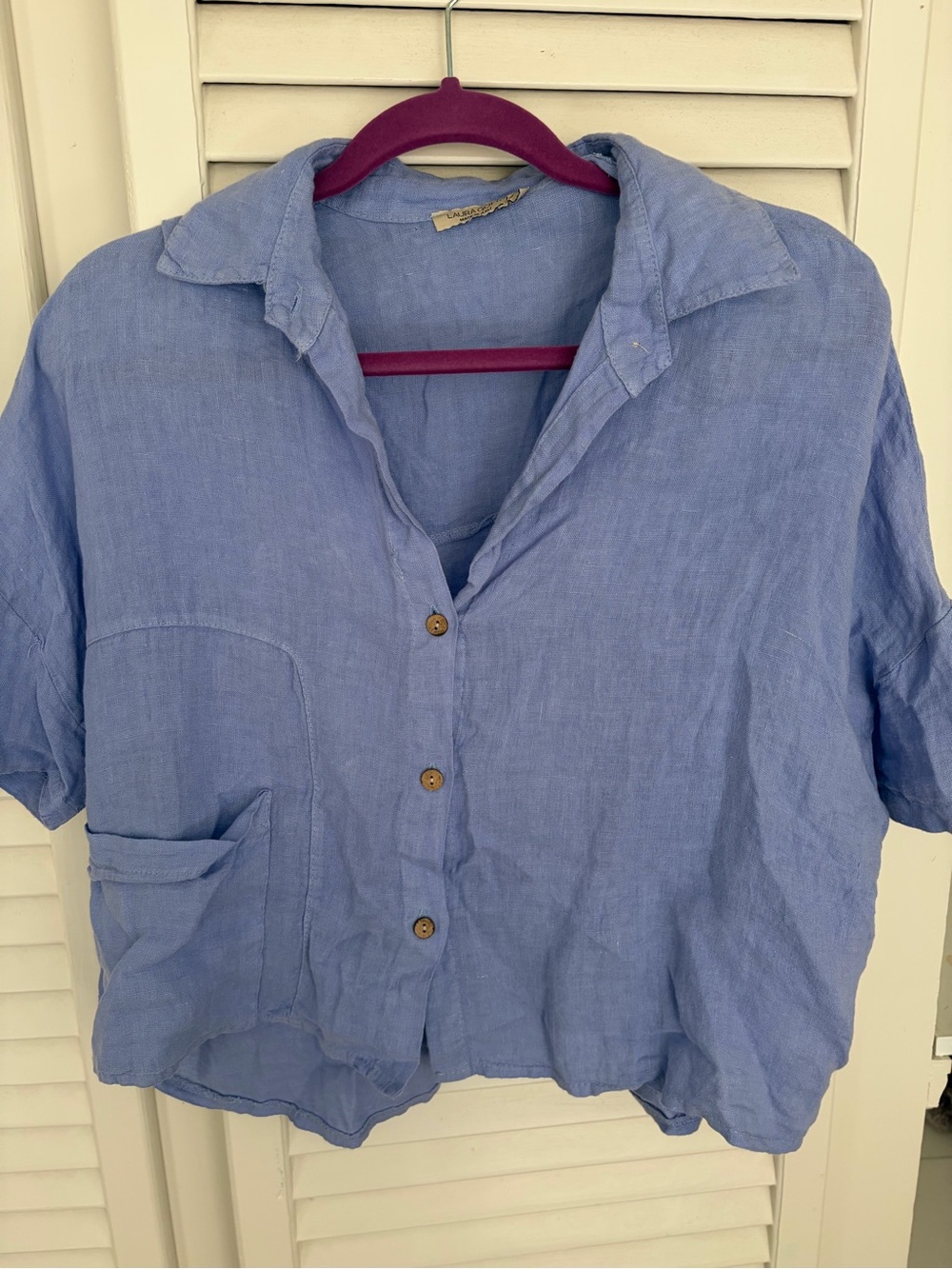 LAURA GOTTI Light Blue Women's Cropped Linen Button-Front Top Small